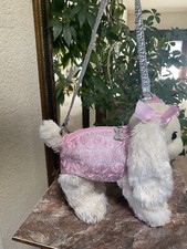 Poochies Co Ivory Dog Purse Laborador Plush Stuffed Pink Lacey Sparkle Bag