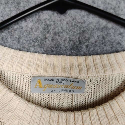 Jersey vintage Aquascutum para hombre talla XL 46 beige algodón tejido con cable Escocia - Imagen 5 de 16