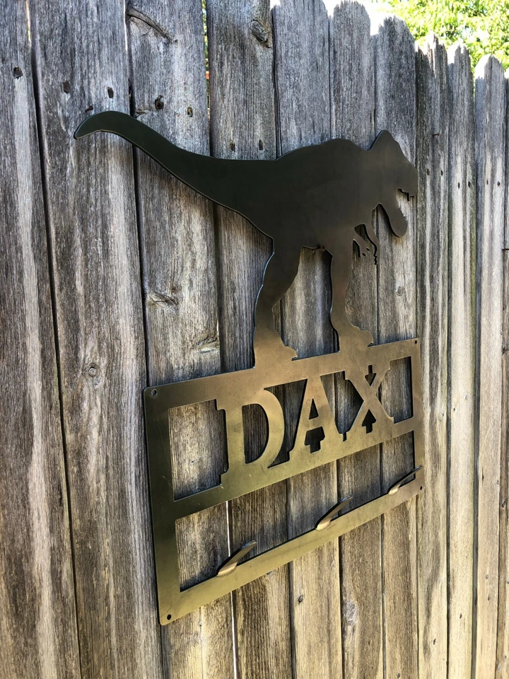 Colgador de abrigo personalizado con nombre personalizado de dinosaurio de metal T-Rex habitación de niños niños Pla Foto 4 de 4