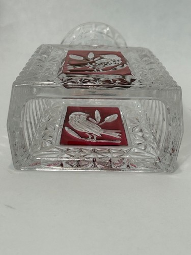 Hofbauer 24% Lead Crystal Red Ruby Birds Footed Candy Dish & Taper Holders - Picture 9 of 16