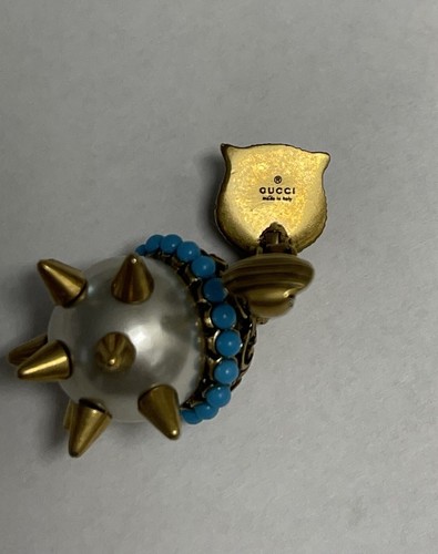$550+NEW Gucci Faux Pearl Spike Feline Head Clip-on Drop Earrings - Picture 16 of 17