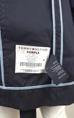 TOMMY HILFIGER RUTH Heritage Double Trench Coat Cotton Poplin Belt Buckle Navy S - Picture 9 of 12
