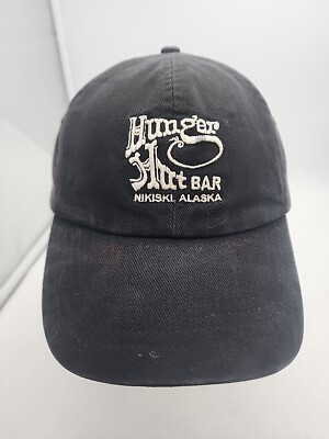Hunger Hut Bar  - Nikiski Alaska Embroidered- Strapback - Black Distressed 