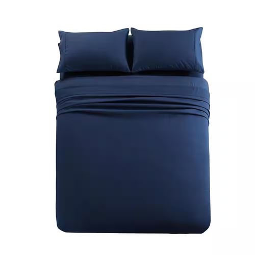 4 Piece Navy Microfiber King Bed Sheet Set - 第 1/4 張圖片