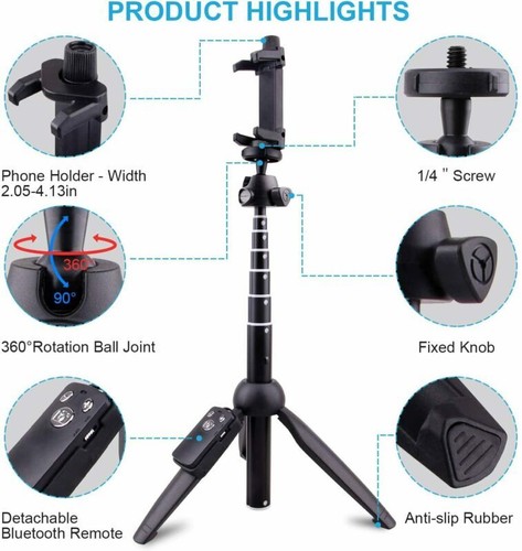 Selfie Stick Tripod 40" Bluetooth Remote Portable for iPhone and Android Phones - Picture 35 of 35