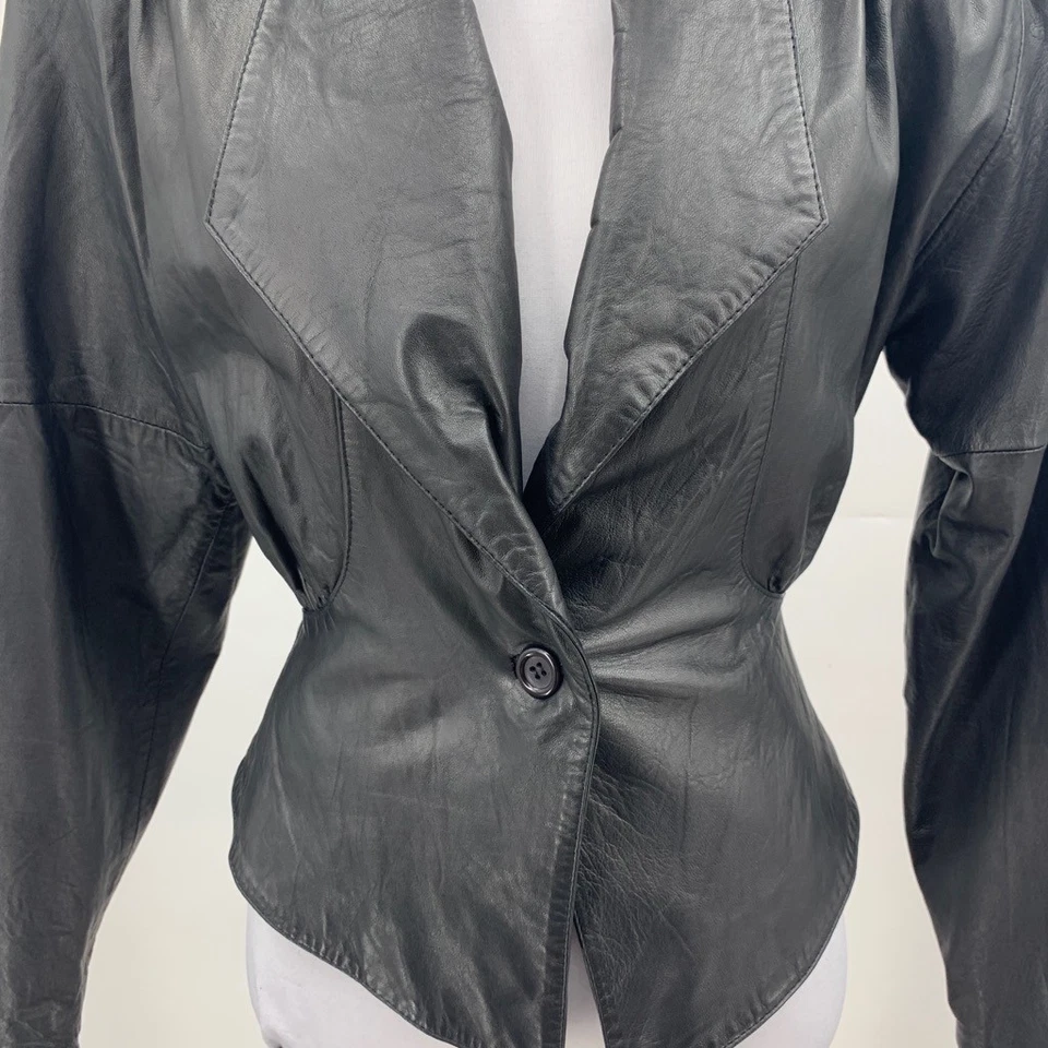 Tannery West Jacket Women XS Extra Small Black Leather Cropped Buckle Wide Lapel - Image 3 of 4