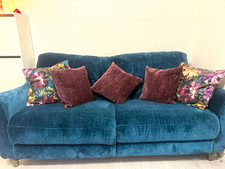 Blue Velvet 2-Seater Sofa Rolled Arms 220cm L x 90cm W x 80cm H