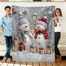 Christmas Winter Snowman Throw Blanket, Soft Cozy Flannel Blanket for Sofa,Couch