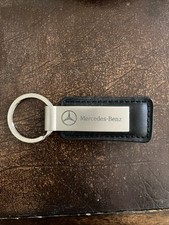Mercedes Benz New Black Leather Keychain Chrome Laser Print W Dealer Details
