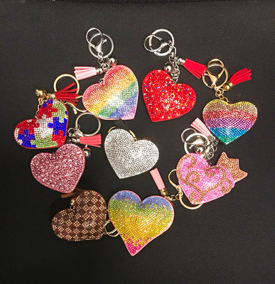 Lot of Multicolor Glitter Heart Key Chain Keyring Set/Bag Charms
