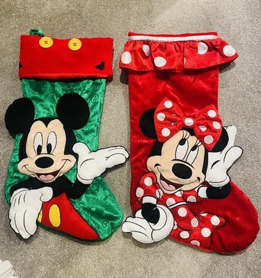 Disney Parks Weihnachtsstrümpfe Mickey & Minnie Mouse 3D Plüsch Samt geprägt 