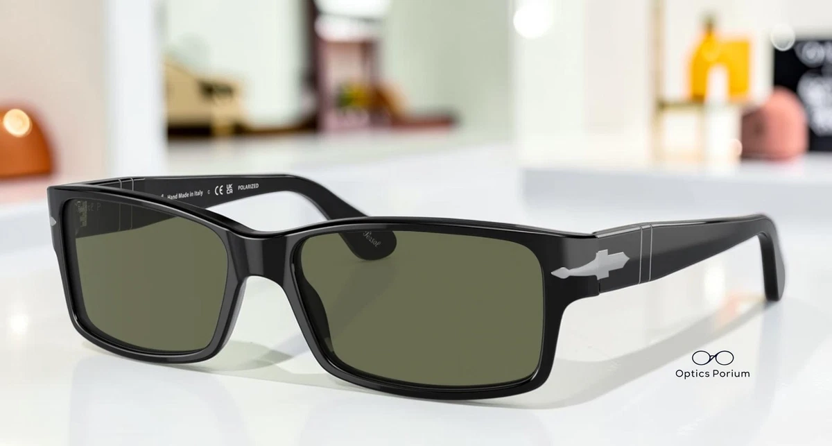 PERSOL PO2803S 95_58 Rectangle Black Polar Green 58 mm Men's Sunglasses
