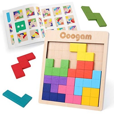  Wooden Puzzle Pattern Blocks Brain Teasers Game with 60 Challenges, 3D 