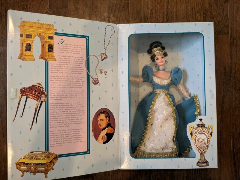 Mattel Barbie Great Eras French Lady Fashion Doll Curly Brown Hair