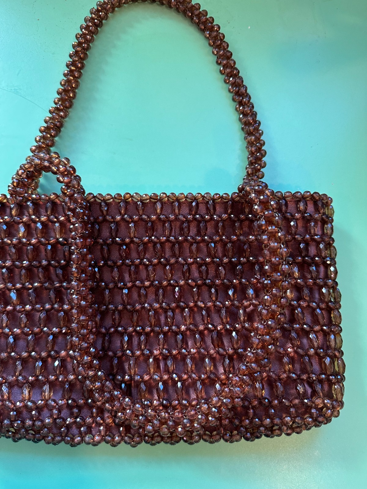 Brown acrylic beaded rectangular women's shoulder… - image 9