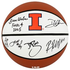 2005 Illinois Team Signed Illinois Logo Brands Basketball w/6-Sigs & INS -SS COA