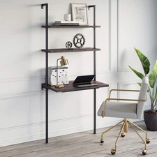 Theo 2-Shelf Industrial Wall Mount Ladder Table, Small Computer or Writing De...