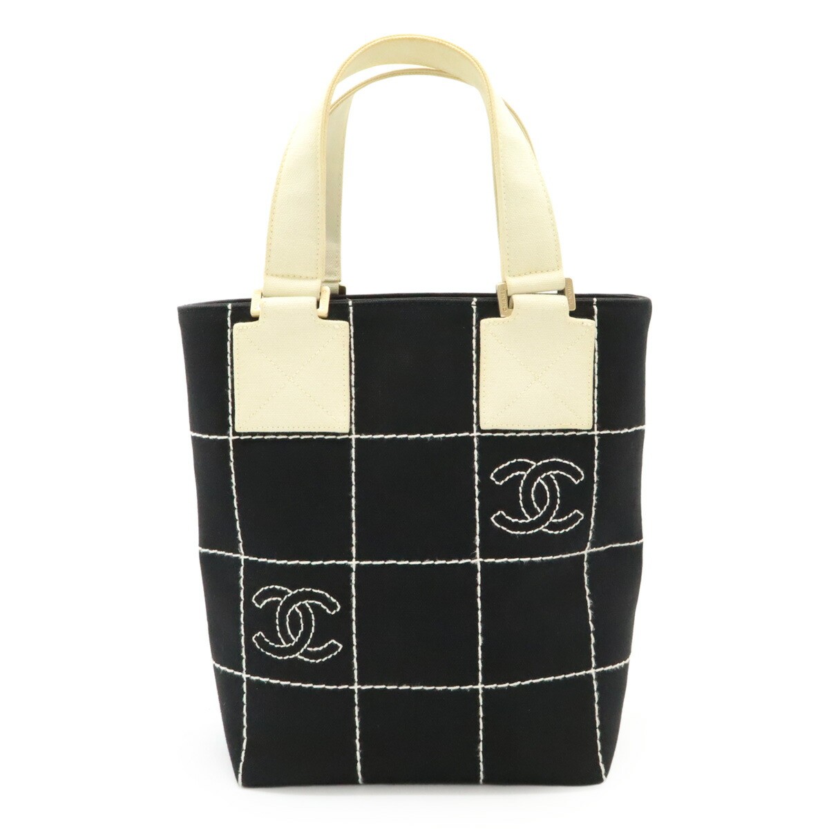 CHANEL Black & White Coco Mark Canvas Tote Bag A21375 Pre-Owned