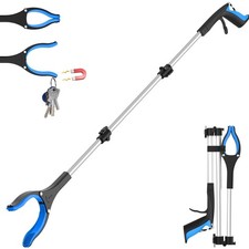 Greifzange f&uuml;r Senioren 122 cm - 360&deg; drehbarer Kopf, ergonomisches Design, blau