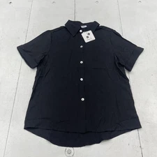 Cozy Co Shirt Womens Small Black Short Sleeve Button Front Casual Blouse Top