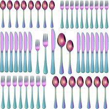 Rainbow Flatware Set 30 Piece Silverware for 6 Colorful Utensils for Dining