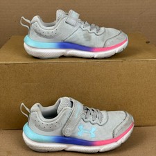 Under Armour Kids 12KGray Pink Blue Running Sneakers Strap Athletic Shoes