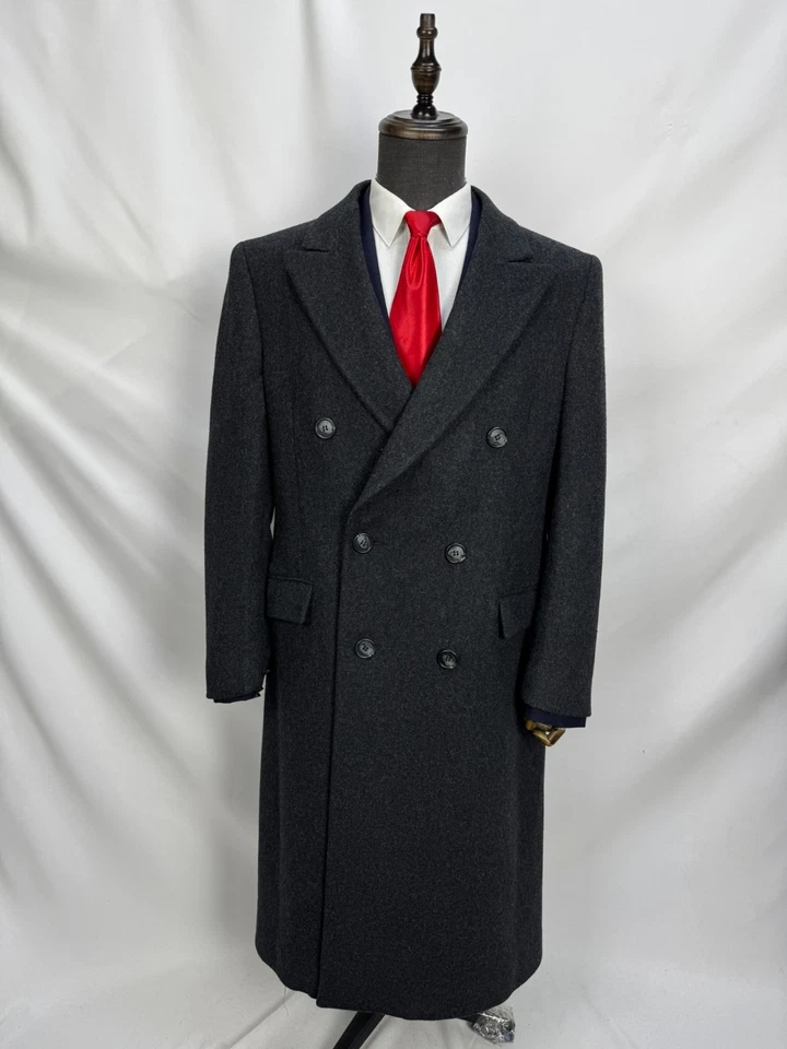 Vintage Men's Coat Double Breasted pure wool dark gray Classic Overcoat 42R 44R - Image 2 of 4