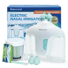 Electric Nasal Irrigation System with 50 Salt Packets, 2 Modes Nose Cleaner w...