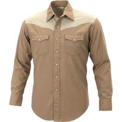 Vintage PT Western Wear by March Pearl Snap Shirt Brown Tan Two Tone Mens L - Image 1 of 4