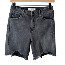KanCan Shorts Womens 7 27 Black Distressed Denim High Rise Frayed Hem Cutoff