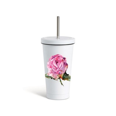 Dean Crouser Rose Tumbler with Straw - White 16oz