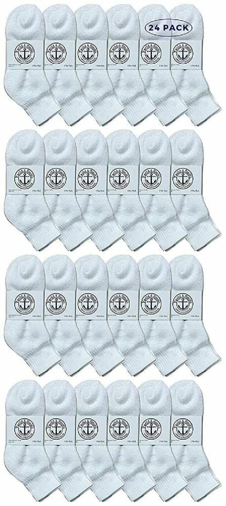 24 PK of Yacht & Smith Wholesale Bulk Women's Mid Ankle Socks, 9-11 (White)