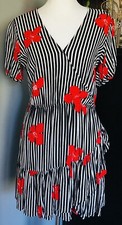 Madewell Faux Wrap Floral Dress Women’s 10 Mini Black White Stripes Cottagecore