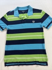 Chaps Golf  Striped 2-Button Size-M (10-12)  Blue Navy Green Dress Shirt Boys