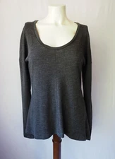 Emu 100% Merino Wool Lightweight Sweater Dropped Shoulder High-Low Charcoal S