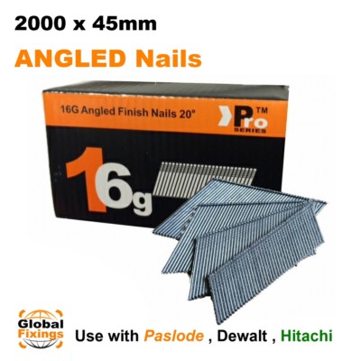 2000er Pack - Größe 45mm, 16g ABGEWINKELT 20° - für Dewalt, Paslode, Hitachi Finish Nägel