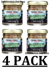 4 PACK - Crown Prince Natural Flat Fillets of Anchovies in Pure Olive Oil 1.5 oz