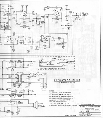 PEAVEY ELECTRONICS CORP. Schematic Backstage Plus Guitar Amp 1983-84 USA