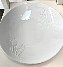 Crate & Barrel - 13" White Pasta or Salad Serving Bowl with Embossed Olives 