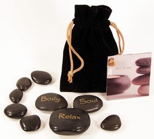 HOT STONE MASSAGE Natural Tumbled Basalt Stones 9 Pc Starter Set