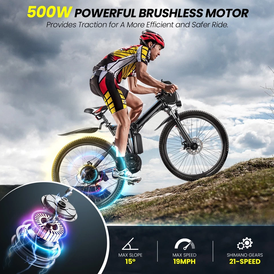 Bicicleta Eléctrica 500W 48V Bicicleta de Montaña 26"" para Hombres y Mujeres Bicicleta Eléctrica Plegable 21Velocidades Foto 3 de 4