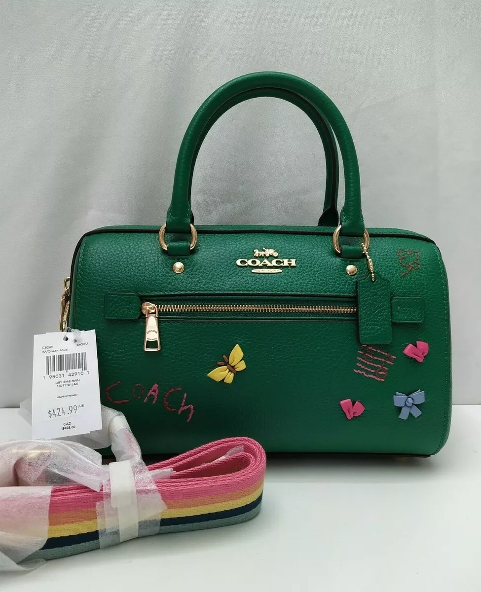 Coach Rowan Satchel With Diary Embroidery Green Leather Crossbody Bag NWT  $425