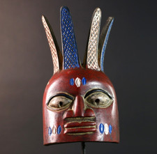 African tribal mask Songye Bwoom five crest wood wall art carved decor-G5537