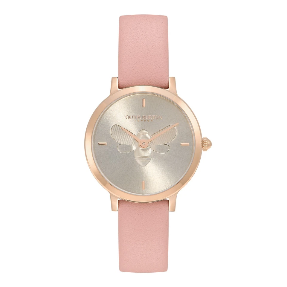 Olivia Burton Signature 28mm Bee Carnation Gold & Blush Leather Strap Watch-New - Image 2 of 4