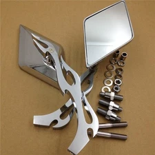 Motorcycle Diamond Flame Stem Mirrors for Harly Davidson or metric Bike Chromed