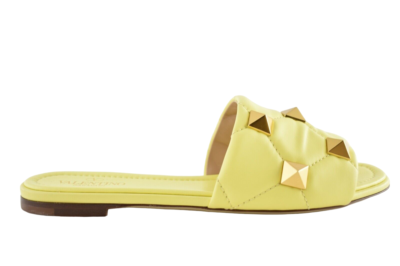 Rockstud Valentino スタッズサンダル イエロー Valentino Roman Slide Quilted Leather Yellow Lime Stud 靴