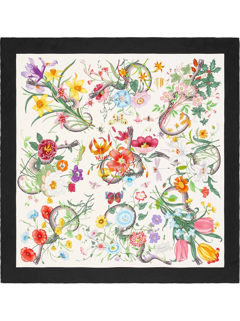 Foulard en sergé de soie imprimé serpent Gucci Flora