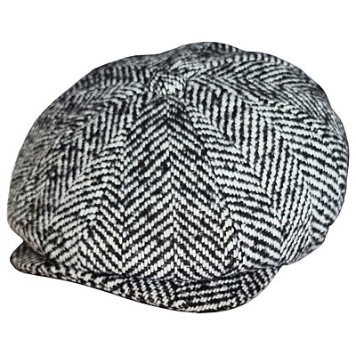 Newsboy Cap Chunky Tweed Bakerboy Cap in Black & White Herringbone - Denton