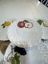 Set of 4 Designs ~  Sanor Ceramica "EMBOSSED FRUIT" Portugal ~ Dessert Plates 8"