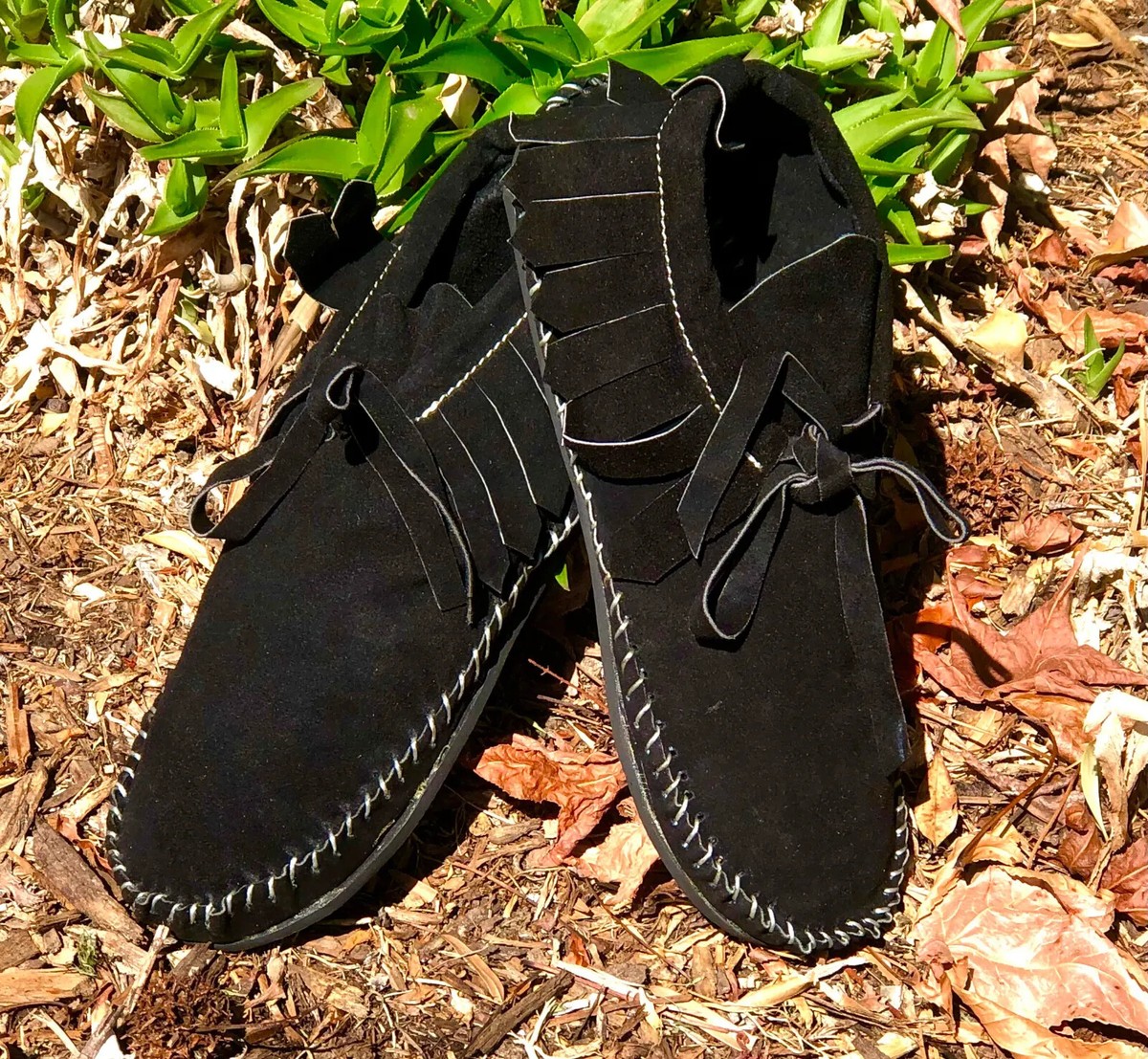 Moccasins comfortable Native American fringe ankle tie up cowhide